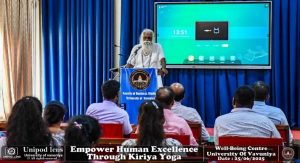 Kriya Yoga Workshop keynote session at the University of Vavuniya with Yogi Ram Sunthar addressing participants
