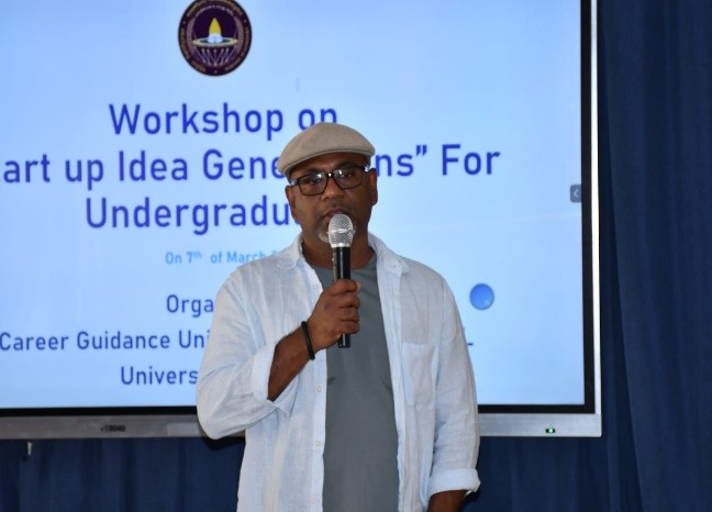 Students attending the Start-up Idea Generation Workshop at the University of Vavuniya with Mr. Partheepan